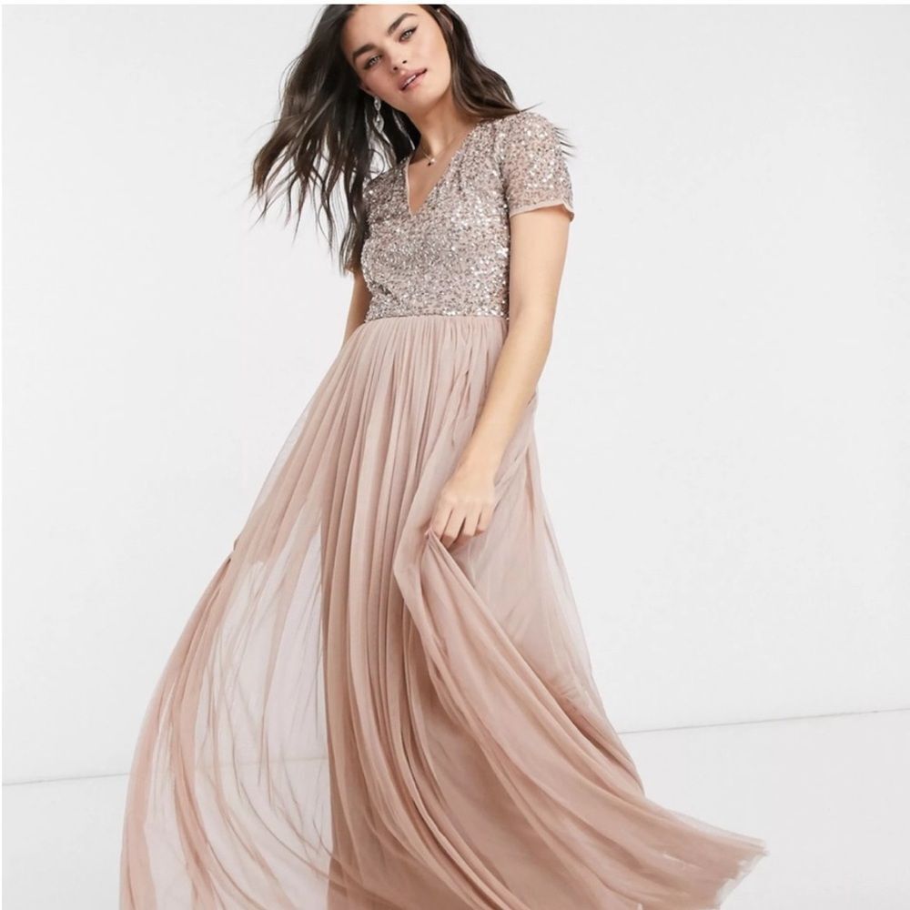ASOS Maternity Rose Gold Sequin Bodice Maxi Dress